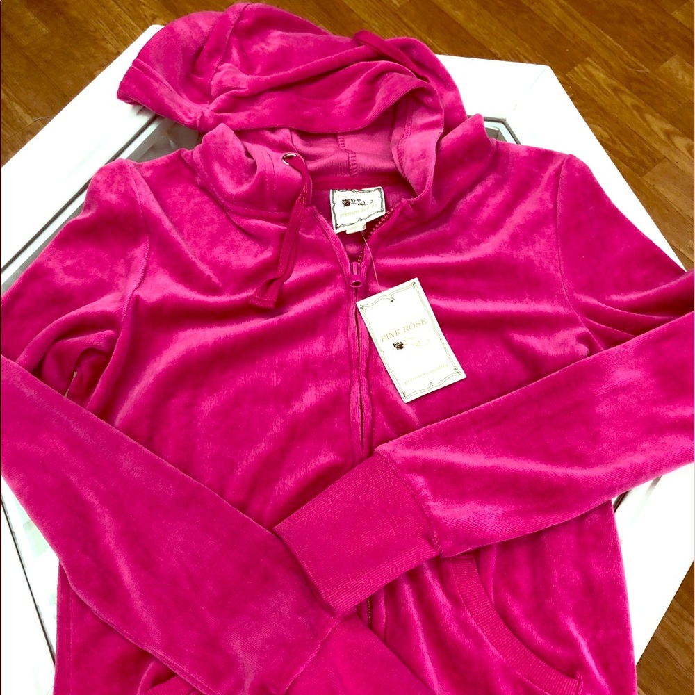 Pink Rose cotton velour jacket & pant set-M-L
